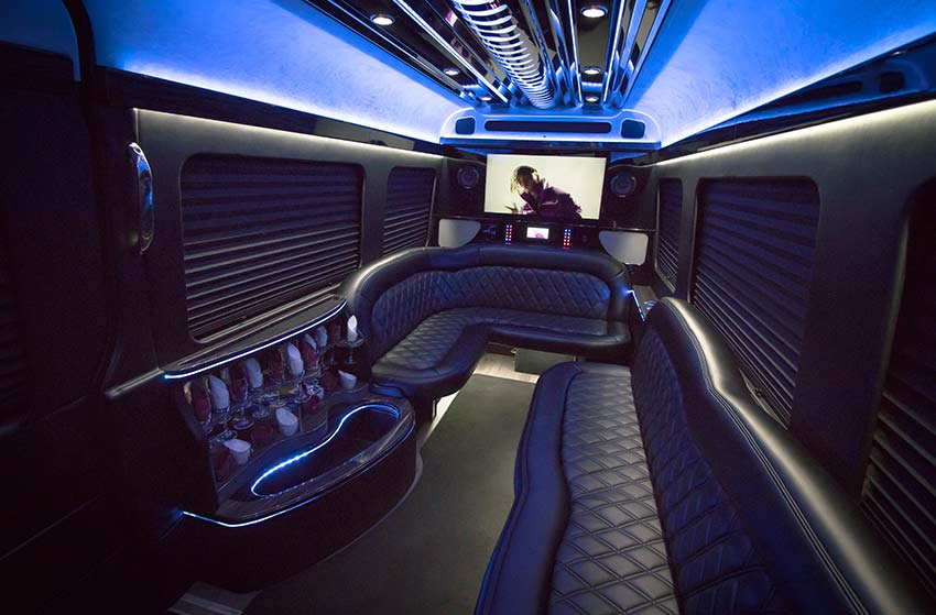 12 passenger Mercedes Sprinter Limo interior Royal Limousine